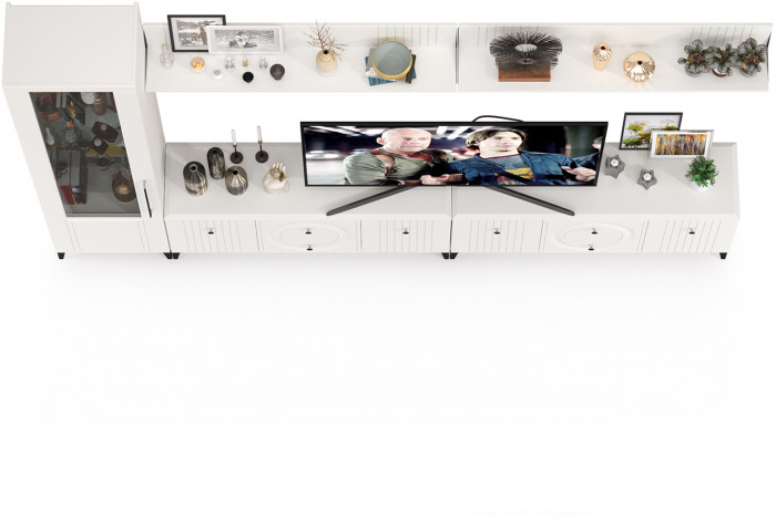 Валенсия Гостиная № 080, ЛДСП белый шагрень/МДФ белый шагрень