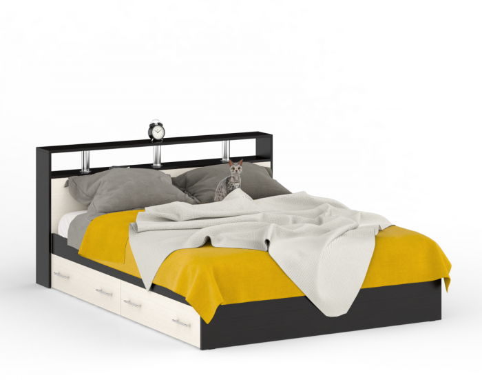 Камелия спальня № 9 Кровать с ящиками 1600 + Две тумбы + Стол космет. + Зеркало + Шкаф 4-х, венге/дуб лоредо