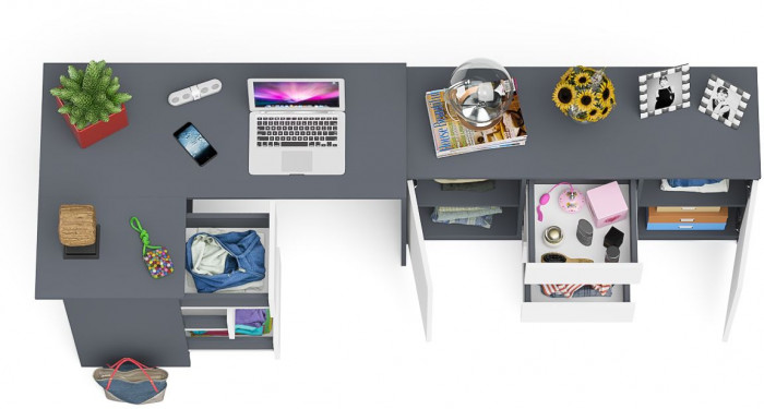 Мори компьютерный стол МС-16 левый + Комод МК1200.3, графит/белый