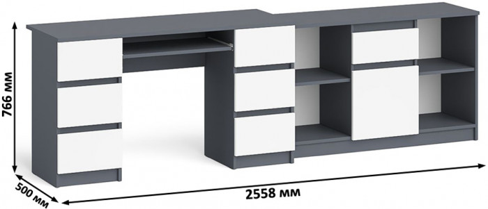 Мори компьютерный стол МС-2 + Тумба МТВ1204.1, графит/белый