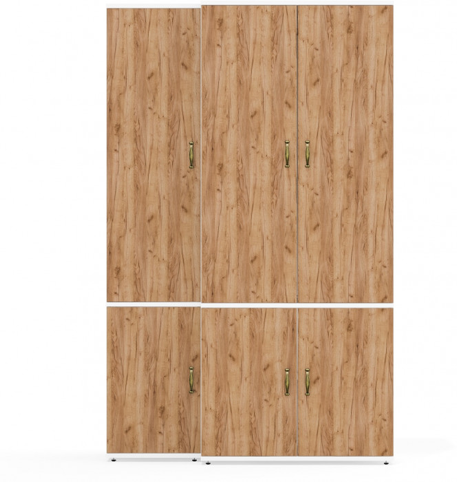 Лидер-8 Модуль Пенал МД 22Б + Шкаф МД 19Б, цвет белый шагрень/крафт золото, ШхГхВ 120х50х190 см., универсальная сборка