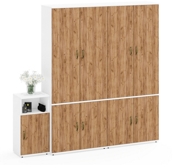 Лидер-8 Шкаф МД 20Б + Шкаф МД 20Б + Тумба МД 3.19, цвет белый шагрень/крафт золото, ШхГхВ 200х37,5х190 см., НЕ универсальная сборка