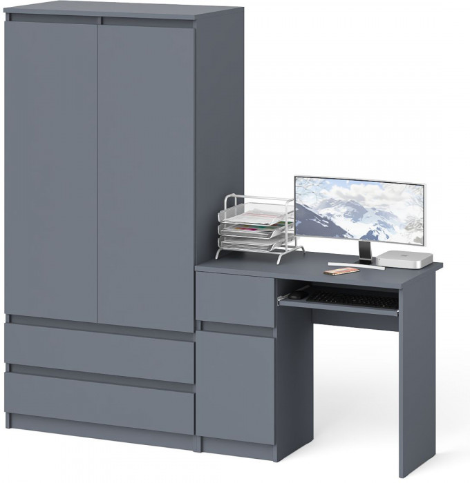 Мори Стол компьютерный МС-1 левый + Шкаф МШ900.1, цвет графит, ШхГхВ 180,4х50,4х179,6 см., выдвижной ящик слева, НЕ универсальная сборка