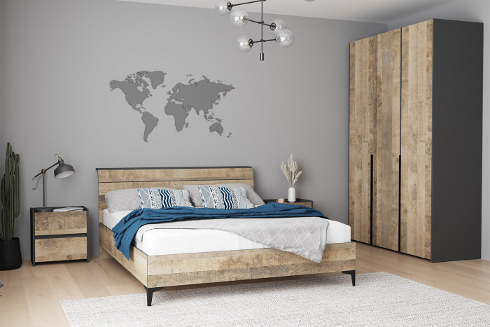 Кровать с основанием Денвер (1,6м), Графит, Дуб гранж песочный