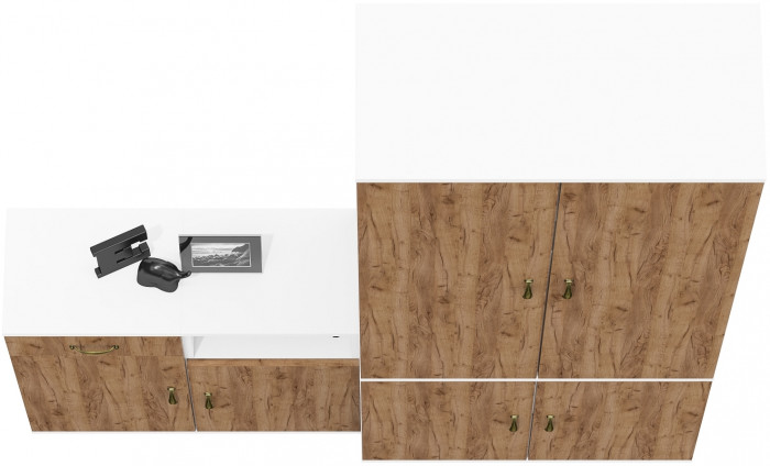 Лидер-8 Шкаф МД 20Б + Тумба МД 3.15 + Тумба МД 3.19, цвет белый шагрень/крафт золото, ШхГхВ 160х37,5х190 см., НЕ универсальная сборка