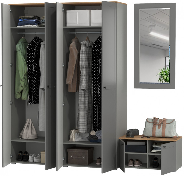 Остин Прихожая 30, серый графит/дуб крафт золотой