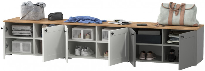 Остин 13.257 Тумба + 13.257 Тумба + 13.257 Тумба, цвет белый шагрень/серый графит/дуб крафт золотой, ШхГхВ 240х41,9х43,7 см., универсальная сборка