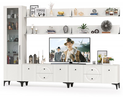 Валенсия Гостиная № 081, ЛДСП белый шагрень/МДФ белый шагрень