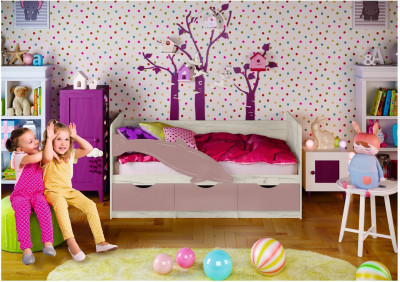 Детская кровать Дельфин-1 МДФ 80х160 (Крафт белый, Шарли пинк)