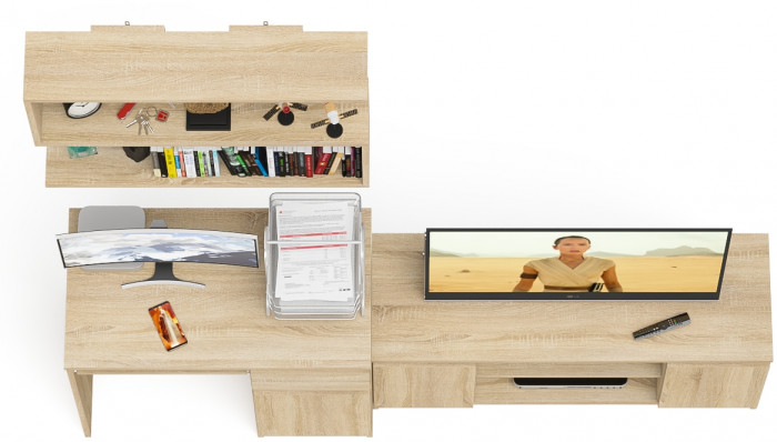 Мори компьютерный стол МС-1 правый + Тумба МТВ1200.1 + Полка 900, дуб сонома