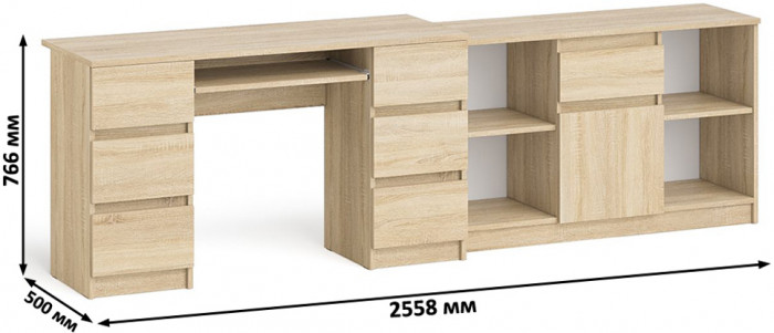 Мори компьютерный стол МС-2 + Тумба МТВ1204.1, дуб сонома