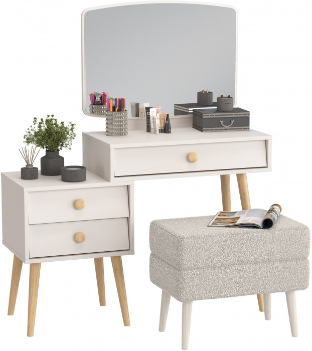 Афина Спальня 4-25901М1к.с. Трюмо + Банкетка 6-5138ТКШсв.серый Тифани, цвет кашемир серый/ткань светло-серая, ШхГхВ 105х38,6х129 + 55х33х46 см, ун. сб