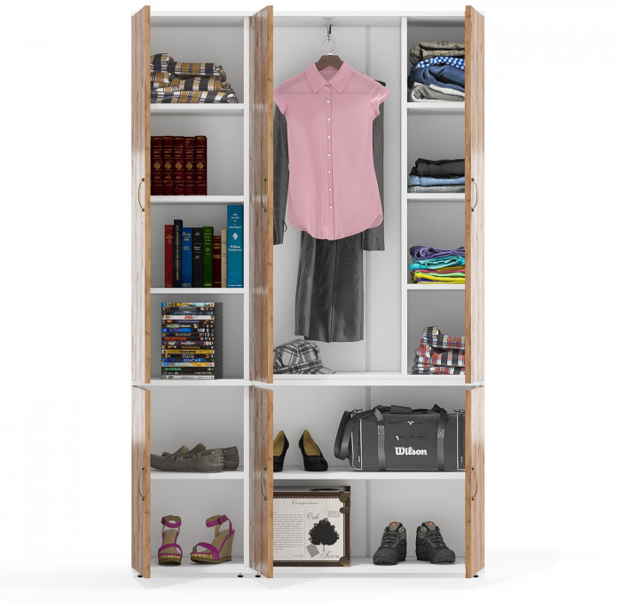 Лидер-8 Модуль Пенал МД 22Б + Шкаф МД 20Б, цвет белый шагрень/крафт золото, ШхГхВ 120х37,5х190 см., НЕ универсальная сборка