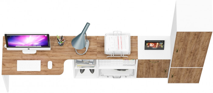 Лидер-8 Стол + Тумба МД 3.15 + Пенал МД 21Б, цвет белый шагрень/крафт золото, ШхГхВ 245х50/37,5х75/190 или 115х160/50х75/190 см., НЕ ун. сборка