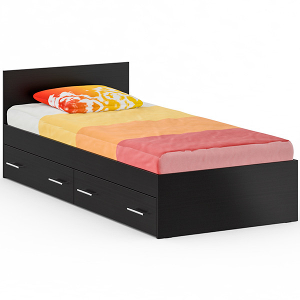 Стандарт Кровать с ящиками 0900, цвет венге, ШхГхВ 93,5х203,5х70 см., сп.м. 900х2000 мм., без матраса, основание есть