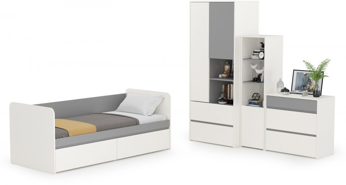 Торонто Компоновка № 26, цвет белый шагрень/стальной серый, сп. м. 800х1900 мм., б/м, основание есть, универсальная сборка