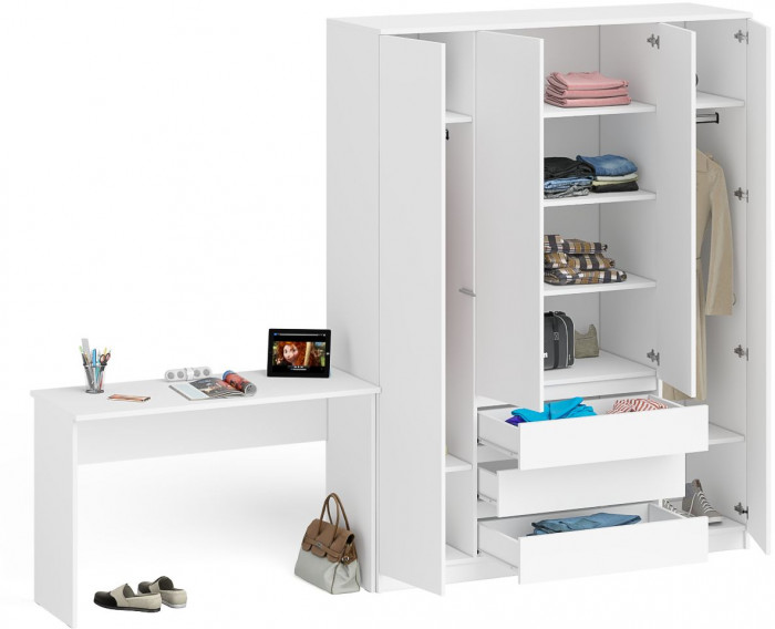 Мори Стол письменный МСП1200.1 + Шкаф МШ1600.1, цвет белый, ШхГхВ 280,8х50,4х209,6 см., универсальная сборка