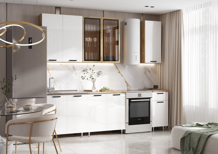 Кухня Рио NEW 2,0/900м (490) Компановка №4, Дуб крафт/Белый глянец