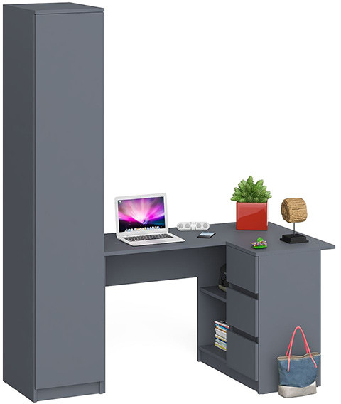 Мори Стол компьютерный МС-16 правый + Пенал МШ400.1, цвет графит, ШхГхВ 164,8х84,9х209,6 см., выдвижные ящики справа, НЕ универсальная сборка