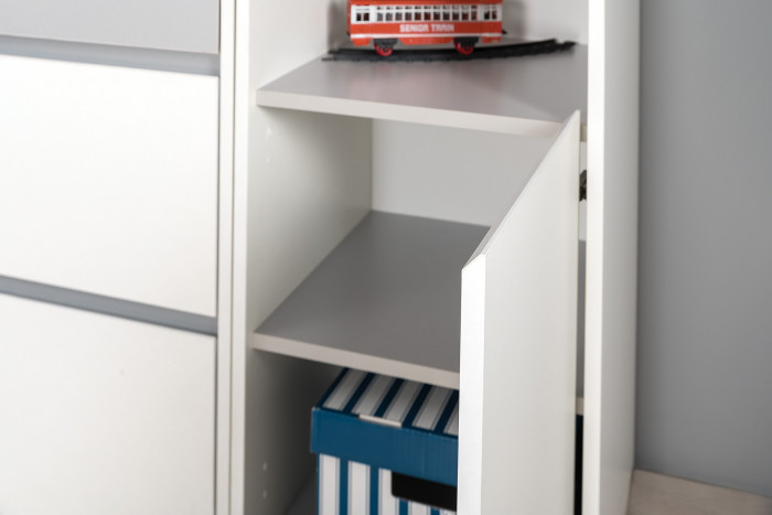 Торонто Компоновка № 27, цвет белый шагрень/стальной серый, сп. м. 800х1900 мм., б/м, основание есть, универсальная сборка