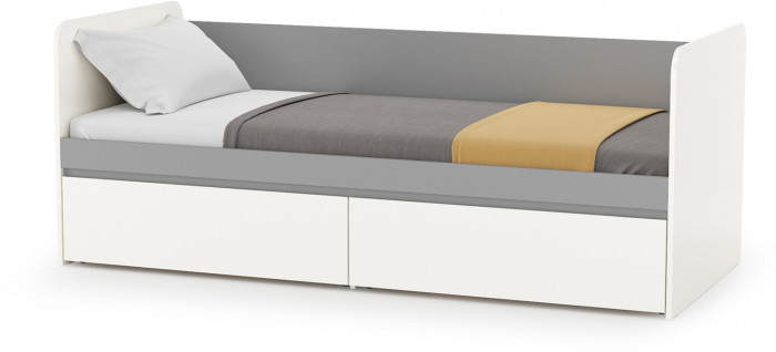 Торонто Компоновка № 27, цвет белый шагрень/стальной серый, сп. м. 800х1900 мм., б/м, основание есть, универсальная сборка