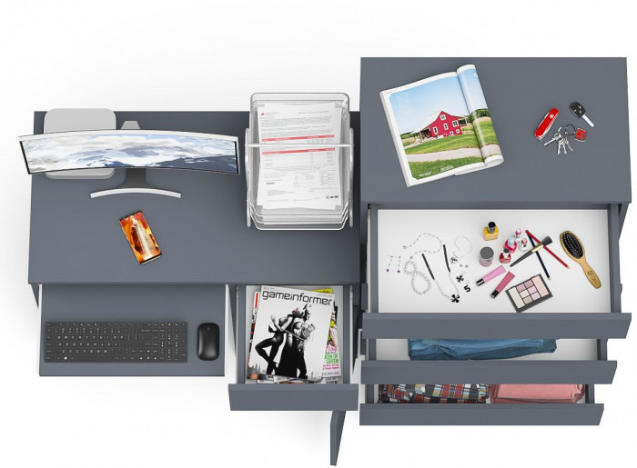 Мори Стол компьютерный МС-1 правый + Комод МК700.5, цвет графит, ШхГхВ 160,4х50х114 см., выдвижной ящик справа, НЕ универсальная сборка