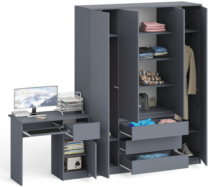 Мори Стол компьютерный МС-1 правый + Шкаф МШ1600.1, цвет графит, ШхГхВ 250,4х50,4х209,6 см., выдвижной ящик справа, НЕ универсальная сборка