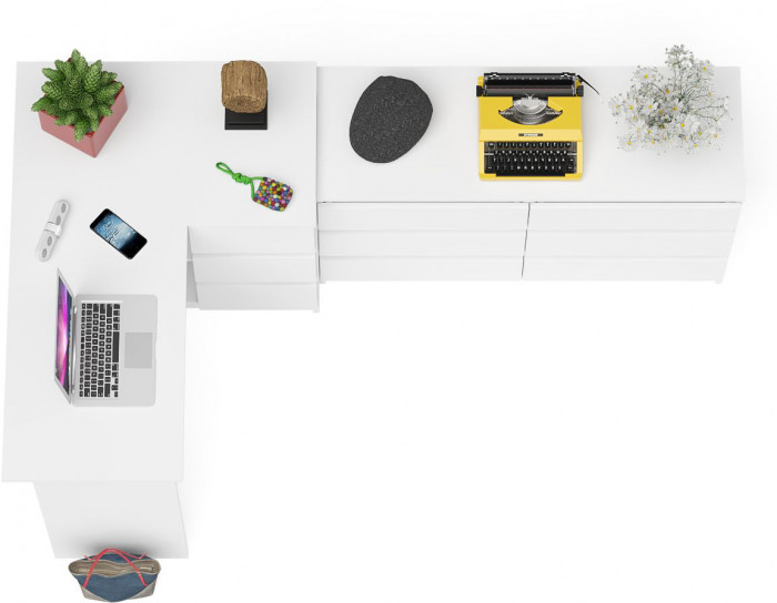 Мори компьютерный стол МС-16 правый + Комод МК1200.6, белый