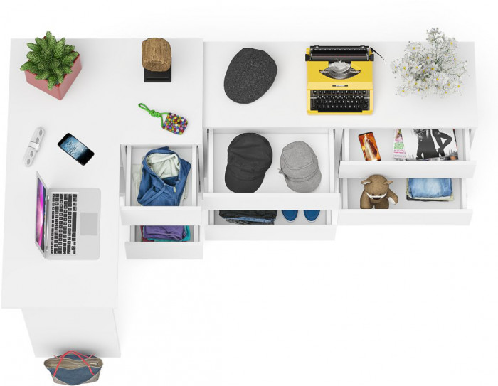 Мори компьютерный стол МС-16 правый + Комод МК1200.6, белый