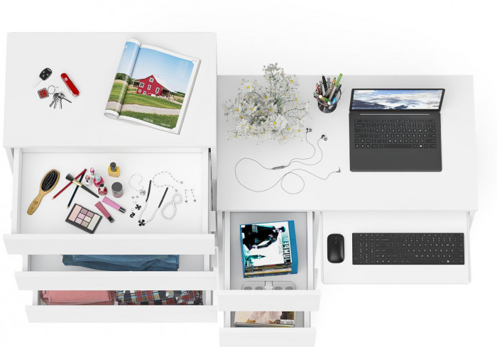 Мори компьютерный стол МС-6 левый + Комод МК700.5, белый