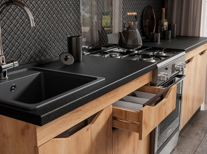 Кухня Паола 2,0 (2000х2160х600) МДФ ВЕНГЕ(тиковое дерево)/ДУБ КРАФТ ЗОЛОТО