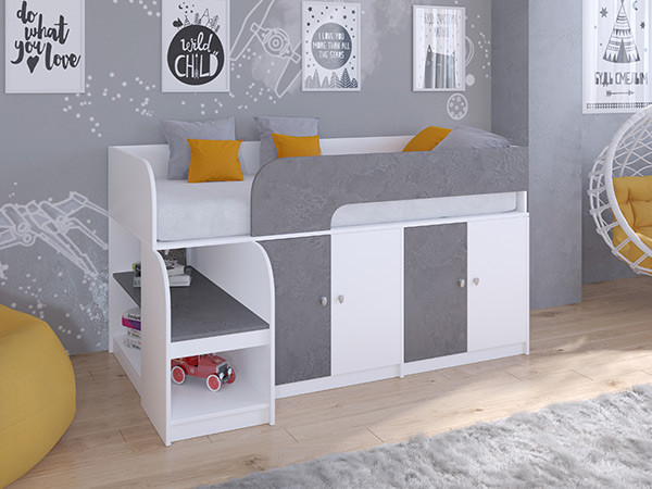 Кровать чердак Астра 9 V2 Белый/Железный Камень