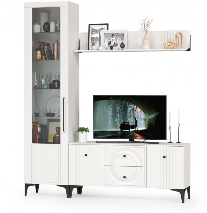 Валенсия Гостиная № 055, ЛДСП белый шагрень/МДФ белый шагрень