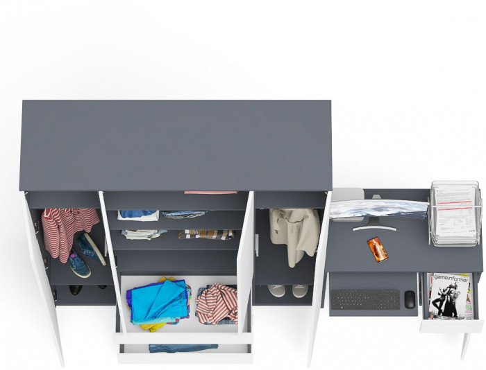 Мори Стол компьютерный МС-1 правый + Шкаф МШ1600.1, цвет графит/белый, ШхГхВ 250,4х50,4х209,6 см., выдвижной ящик справа, НЕ универсальная сборка