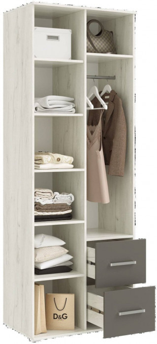 Фиеста NEW Шкаф двухстворчатый (Крафт белый, Графит)