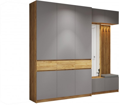 Модульная прихожая Бостон ЛДСП композиция 1 (Серый Шифер, Дуб Крафт Золотой)