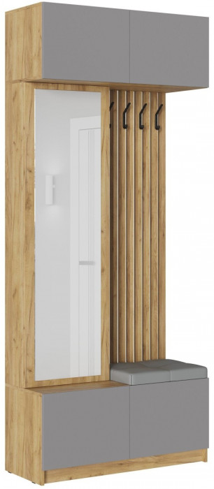 Модульная прихожая Бостон ЛДСП композиция 1 (Серый Шифер, Дуб Крафт Золотой)