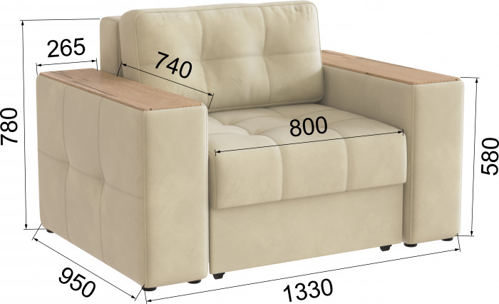 Кресло-кровать Виконт, Бежевый/Дуб канадский МДФ