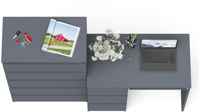 Мори компьютерный стол МС-6 левый + Комод МК700.5, графит