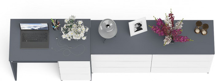 Мори Стол компьютерный МС-6 правый + Комод МК1380.6, цвет графит/белый, ШхГхВ 228х50х76,6 см., выдвижные ящики справа, НЕ универсальная сборка