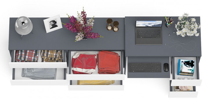 Мори Стол компьютерный МС-6 правый + Комод МК1380.6, цвет графит/белый, ШхГхВ 228х50х76,6 см., выдвижные ящики справа, НЕ универсальная сборка