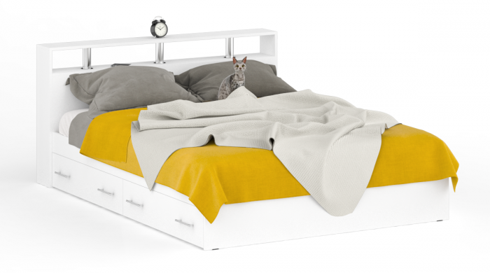 Камелия спальня № 10 Кровать с ящиками 1600 + Две тумбы + Стол косметич. + Зеркало + Комод + Шкаф, цвет белый, 1600х2000 мм., б/м, осн. есть