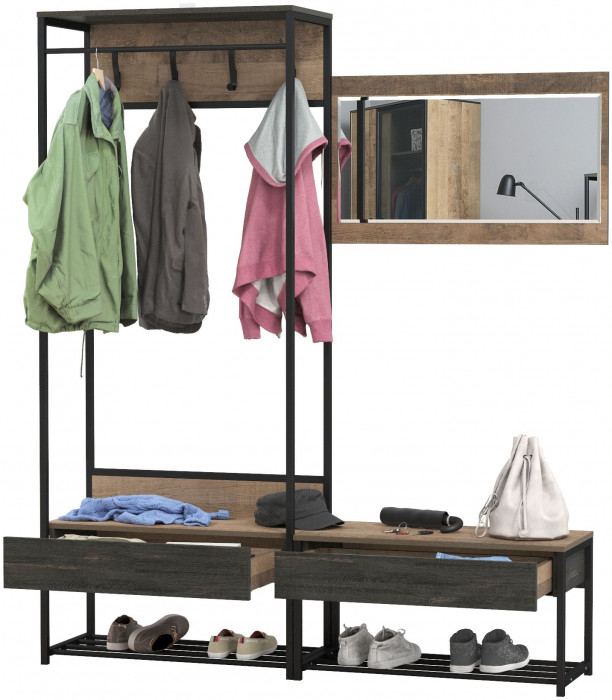 Трувор Прихожая 214, цвет дуб гранж песочный/интра, ШхГхВ 160х36,6х194,2 см., универсальная сборка