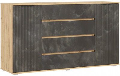 Марвэл Комод 2 двери 4 ящика (1600), Дуб крафт/Мальта грей