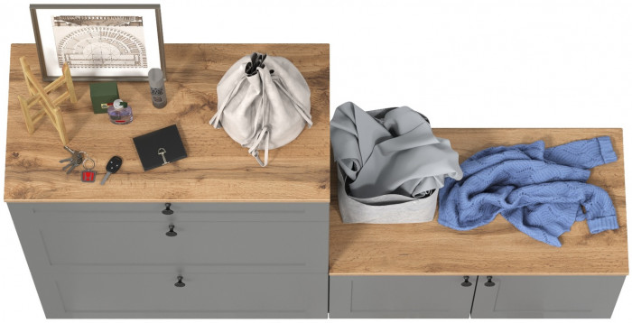 Остин 16.121 Тумба для обуви + 13.257 Тумба, серый графит/дуб крафт золотой