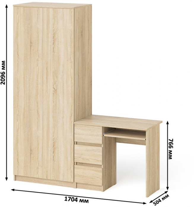 Мори Стол компьютерный МС-6 левый + Шкаф МШ800.1, цвет дуб сонома, ШхГхВ 170,4х50,4х209,6 см., выдвижные ящики слева, НЕ универсальная сборка