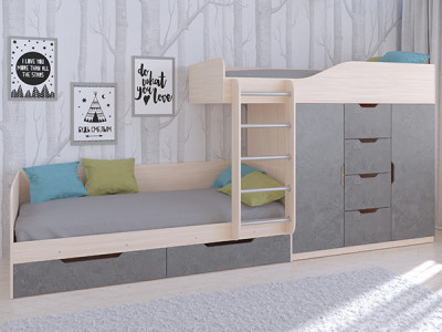 Кровать двухъярусная Астра 6 Дуб молочный/Железный Камень