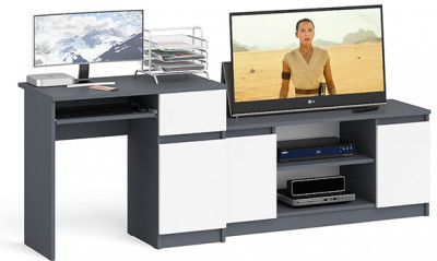 Мори компьютерный стол МС-1 правый + Тумба МТВ1200.1, графит/белый