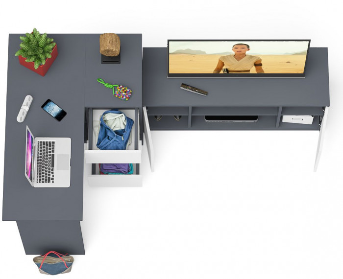 Мори компьютерный стол МС-16 правый + Тумба МТВ1200.1, графит/белый