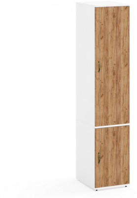 Лидер-8 Модуль Пенал МД 23Б, цвет белый шагрень/крафт золото, ШхГхВ 40х50х190 см., универс. сборка, глубокий пенал со штангой для одежды и полкой